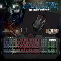 Игровая клавиатура Dominator Qumo (104+8 клавиш)+ мышь(1200/1600/2400/3200 dpi) + коврик 220х180х1.5 мм, радужная подсветка