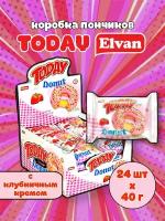 Elvan Today Donut Strawberry/ Тудэй коробка пончиков/ Кекс в глазури с клубничной начинкой кремом 24 пирожных