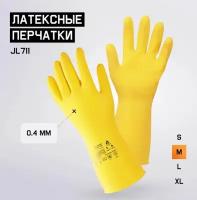 Латексные химостойкие перчатки (50/50) Jeta Safety, с хлопковым напылением, 0,4 мм, р.8/M, JL711-08-M