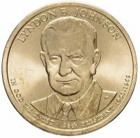 (36p) Монета США 2015 год 1 доллар "Линдон Джонсон" 2015 год Латунь UNC
