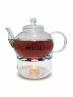Стеклянный жаропрочный заварочный чайник Kelli KL-3093 / 800 мл / подставка со свечой