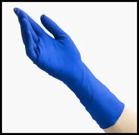 Перчатки латексные повышенной прочности синие BENOVY размер XL, 25 пар/упк