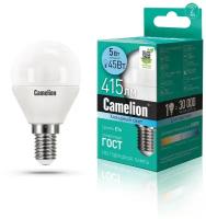 LED лампа шарик 5Вт Е14 4500К(холодный свет) - LED5-G45/845/E14 (Camelion)(код 12029)