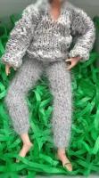 Комплект кофта и брюки вязанные серые для куклы 18-20 см