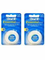 Oral-B зубная нить Essential вощеная, 21 г, мята, белый 2 штуки