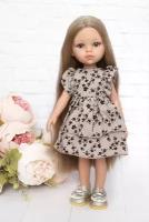 Комплект одежды и обуви для кукол Paola Reina 32-34 см (Платье волан + туфли), темно-коричневый, бежевый