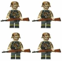 Набор солдатиков Великая Отечественная Война 4 штуки с винтовками, минифигурки в камуфляже, человечки с оружием совместимые с лего