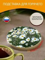 Подставка под горячее "Ромашки, цветы, ромашка" 10 см. из блого мрамора