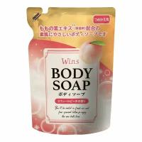 Nihon Detergent Крем-мыло для тела "Wins Body Soap peach" с экстрактом листьев персика и богатым ароматом 340 г, мягкая упаковка