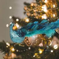 Новогоднее украшение на елку из натуральных перьев "Павлин" с прищепкой, 40 см