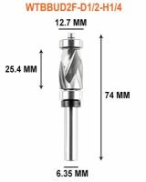 Dreanique обгонная компрессионная фреза по дереву для фрезера с двумя подшипниками (12.7х25.4х74х6.35) WTBBUD2F-D1/2-H1/4 11318