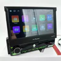 Автомагнитола 1 дин с выдвижным экраном Андроид 4+64Гб, c навигатором и блютус (GPS, Wi-Fi, Bluetooth, AUX, SD, USB) с сенсорным экраном 7 дюймов