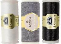 Набор металлизированных ниток для вышивания DMC DIAMANT "Черное и белое" (3 шт. по 35м, цвета: D5200, D310, D317)