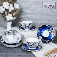 Чайный набор 12 предметов Цветы на синем / Чайный сервиз на 6 персон