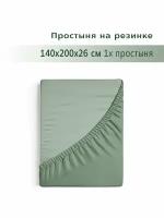Простыня на резинке 140х200+26,YERRNA, перкаль, зеленый, с2076шв/18460