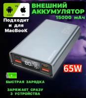 Внешний аккумулятор 15000 mAh Borofone BJ40 PD65W, для ноутбука и MacBook серый металлик