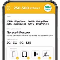 SIM-карта 20-300ГБ интернет за 250-560 руб/мес (2G,3G,4G) для смартфона, роутера, модема