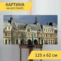 Картина на ОСП 125х62 см. "Музей лувр, париж, франция" горизонтальная, для интерьера, с креплениями