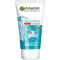 L'oreal (Лореаль) Garnier Гель + Скраб + Маска для лица Чистая Кожа 3-в-1 с экстрактом эвкалипта цинком и салициловой кислотой против прыщей 150 мл