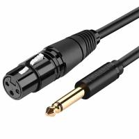 Кабель XLR (F) - Jack 6.3 мм (M) TS, моно, Ugreen черный 3 метра