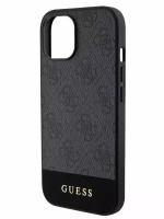 Guess для iPhone 15 чехол PU 4G Bottom stripe Metal logo Hard Grey