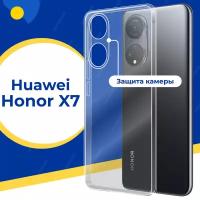 Силиконовый защитный чехол для телефона Huawei Honor X7 / Тонкий противоударный чехол с защитой камеры на смартфон Хуавей Хонор Х7 / Прозрачный