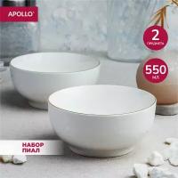 Тарелка глубокая суповая из фарфора, набор обеденных тарелок, салатник для сервировки, фарфоровая посуда Apollo "Cintoro", 14 см, 550 мл, 2 предмета