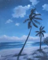 Картина маслом ручной работы "Тропическая ночь", холст 18х24 см, миниатюра
