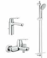 Комплект смесителей для ванной 3 в 1 Grohe Eurosmart Cosmopolitan с душевым гарнитуром Euphoria, хром