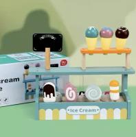 Игровой набор для девочки Магазин мороженного, деревянные игрушечные продукты