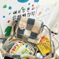 Плюшевая сумка мини с милой брошкой кошкой в корейском стиле синяя