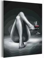 Девушка с бокалом красного вина Раскраска картина по номерам на холсте 40х60