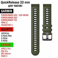 Ремешок QuickRelease 22 мм для GARMIN / SUUNTO / COROS силиконовый двухцветный (Зеленый хаки/ Черный)