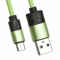 USB кабель LP Micro USB круглый soft touch металлические разъемы зеленый, европакет