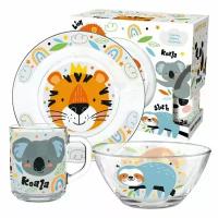 Набор детской посуды ND Play / Животные Африки (3 предмета, подарочная упаковка), стекло, ND Play, 307269