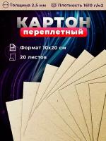 Переплетный картон. Картон листовой для скрапбукинга 2,5 мм, формат 10х20 см, в упаковке 20 листов