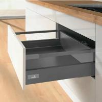 Комплект фурнитуры ящика HETTICH InnoTech Atira Quadro 25 с доводчиком Silent System частичное выдвижение, 470X144 мм, с релингом, антрацит