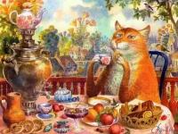 Картина по номерам на холсте 40*50 см "Питерский кот - чаепитие" раскраска на подрамнике