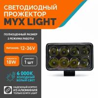 Светодиодная противотуманная фара для авто MYX-Light 12-36V мощность 18W 6000K прожектор, дневные ходовые огни для легковых и грузовых авто, джипов, квадроциклов 1шт