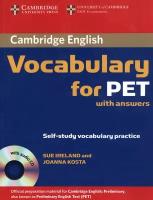 Cambridge Vocabulary for PET. Student Book with Answers and Audio CD | Ireland Sue