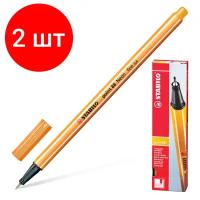 Комплект 2 шт, Ручка капиллярная (линер) STABILO "Point 88", неоновая оранжевая, корпус оранжевый, линия письма 0.4 мм, 88/054