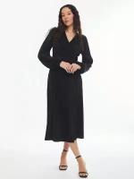 Приталенное платье-халат с запахом и фактурой гофре, цвет Черный, размер XL 02413814Y111