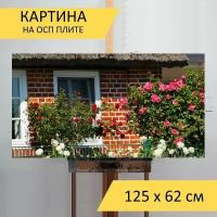 Картина на ОСП 125х62 см. "Сельский дом, передний двор, остров рюген" горизонтальная, для интерьера, с креплениями