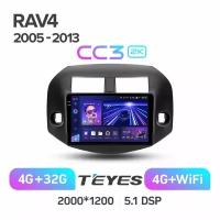 Магнитола Toyota RAV4 2005 - 2013 Teyes CC3 2k 4/32 ANDROID 8-ми ядерный процессор, QLED экран, DSP, 4G модем