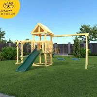 Детская деревянная игровая площадка для улицы дачи CustWood Junior J3 с деревянной крышей