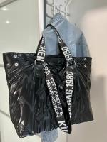 Болоньевая сумка шоппер женская стеганая дутая из болоньи на плечо модная 2024