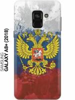 GOSSO Ультратонкий силиконовый чехол-накладка для Samsung Galaxy A8+ (2018) с принтом "Герб и Флаг РФ"