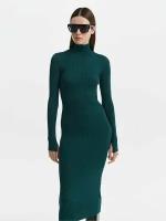 Платье миди из трикотажа в рубчик LOVE REPUBLIC 3450371526/17, цвет темно-зеленый, размер S