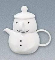 Чайный сервис с чайником на 1 персону, 2 в 1, 3 предмета (чайник,чашка, сито), чайный подарочный набор, набор для чаепития снеговик