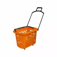 Корзина-тележка на 4 колесах пластиковая, 38 л, с 2 пластиковыми ручками, цвет оранжевый